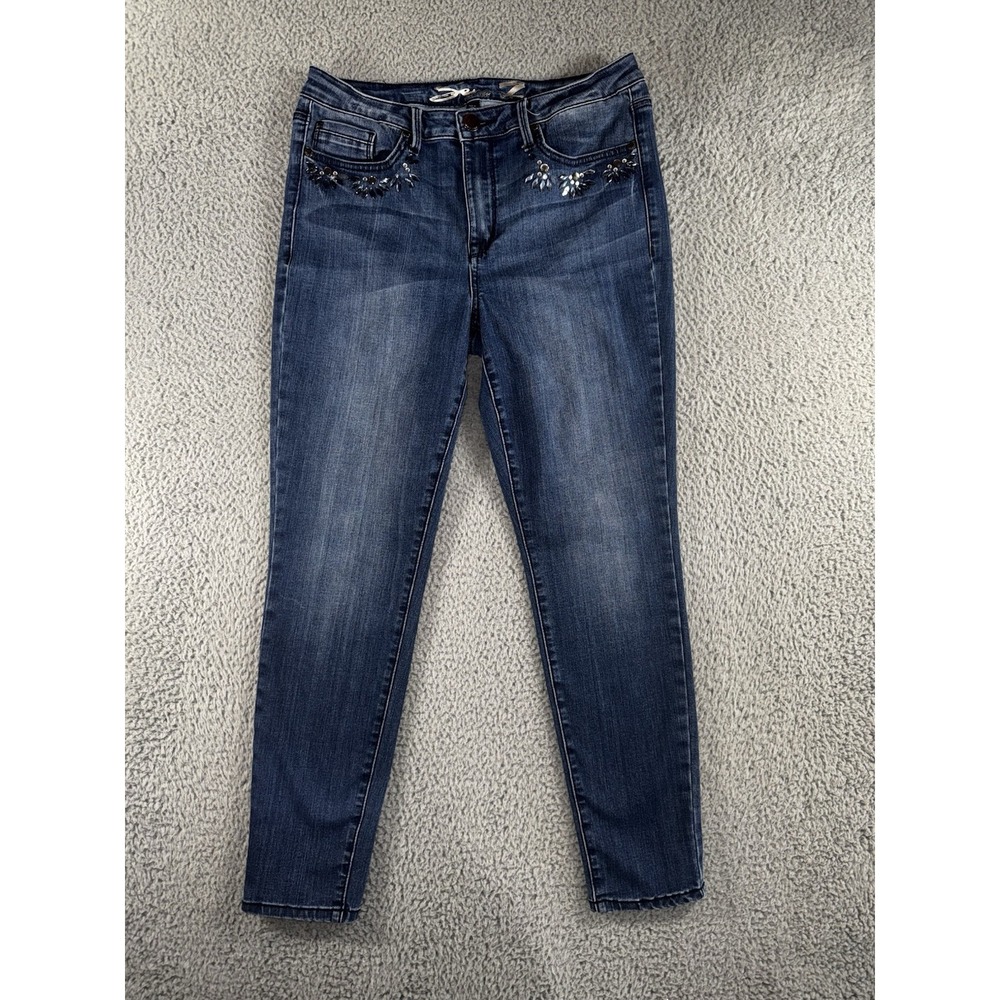 Seven7 Jeans Women 12‎ Mid Rise Skinny Studded Dark Wash Denim Pants Y2K Boho